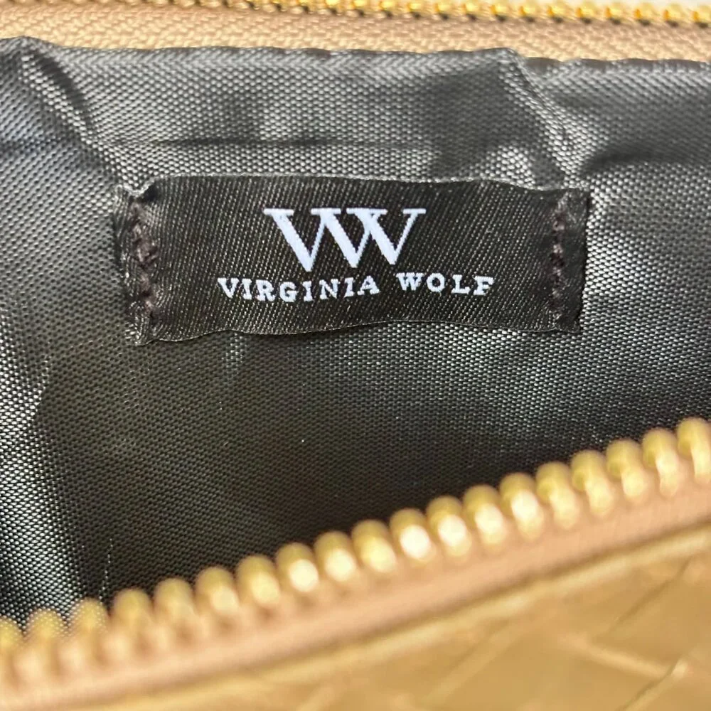 Virginia Wolf Mimi Woven Metallic Gold Clutch Tassel Zip Pouch 11x7